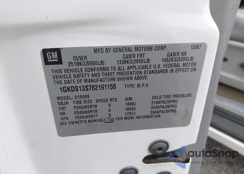 2008 GMC Envoy Slt z USA, uszkodzony, nr VIN 1GKDS13S782191158